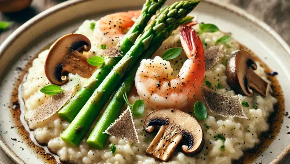 Risotto z borowikami, szparagami i pastą truflową