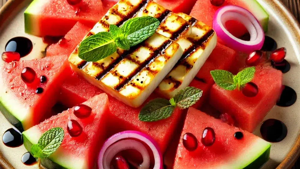 Grillowany ser halloumi z arbuzem