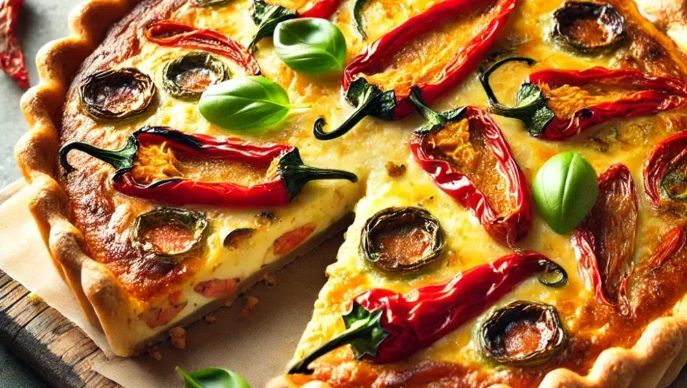 Quiche z papryczkami padrón i wędzonym serem