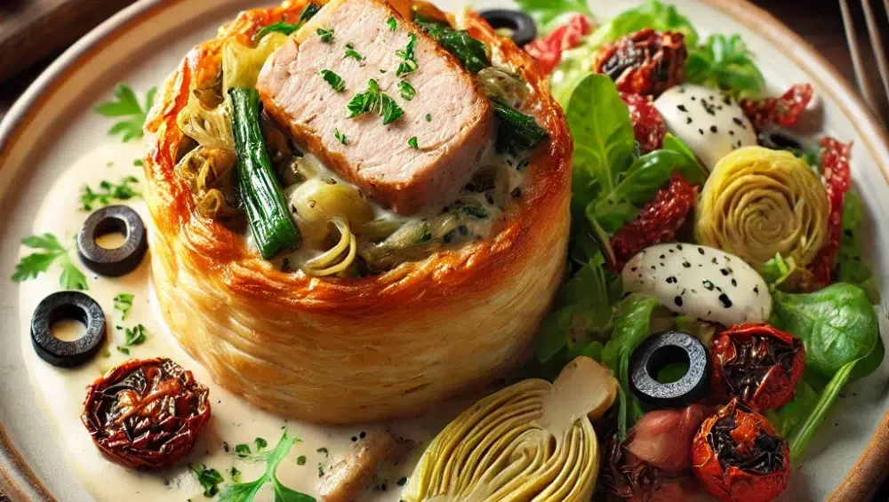 Vol-au-vent ze schabem i porem w sosie pieczarkowym