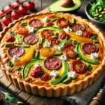 Quiche z pomidorami, papryką, kozim serem i kindziukiem