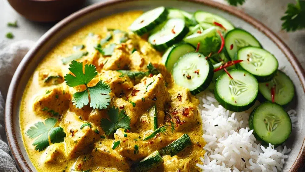 Szybkie curry z kurczaka z sałatką ze świeżego ogórka