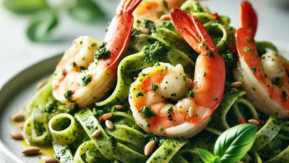 Tagliatelle z Pesto i Krewetkami