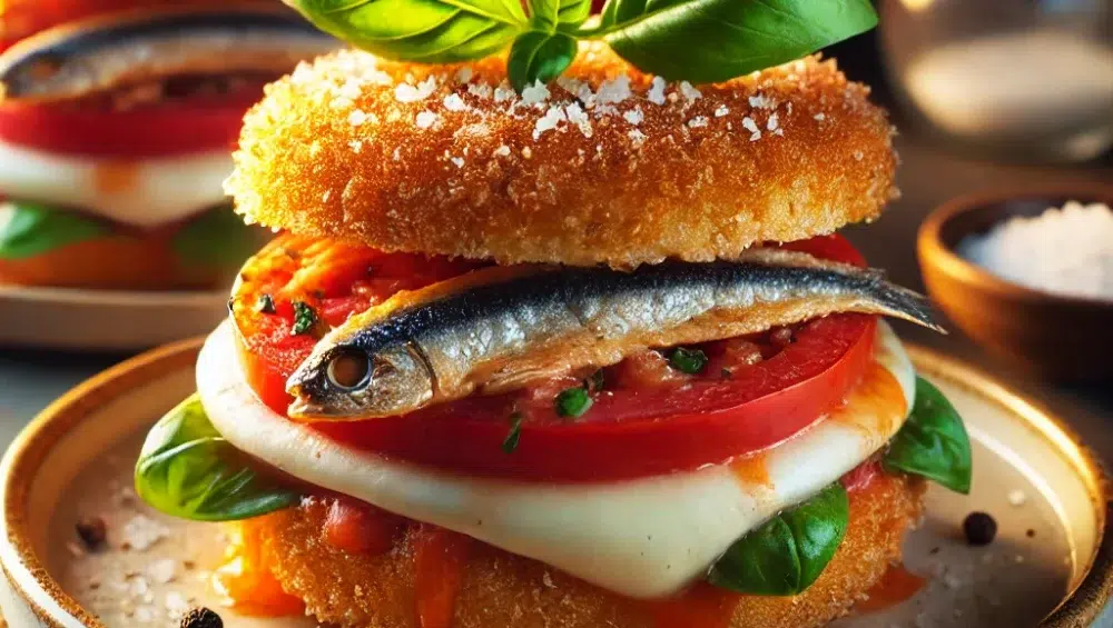 "Alla burger" z pomidora, mozzarelli i anchois