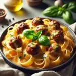 Tagliatelle z kulkami mięsnymi w sosie śmietanowo-maślanym