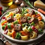 Trójkolorowy makaron pappardelle z cielęciną