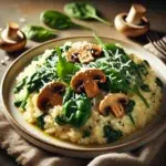 Risotto z odrobiną szpinaku i pieczarek