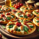 Pizzeriny ze szpinakiem, kurczakiem, suszonymi pomidorami i mozzarellą