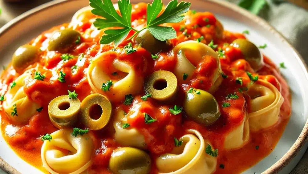 Tortellini w sosie oliwkowo-pomidorowym