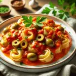 Tortellini w sosie oliwkowo-pomidorowym