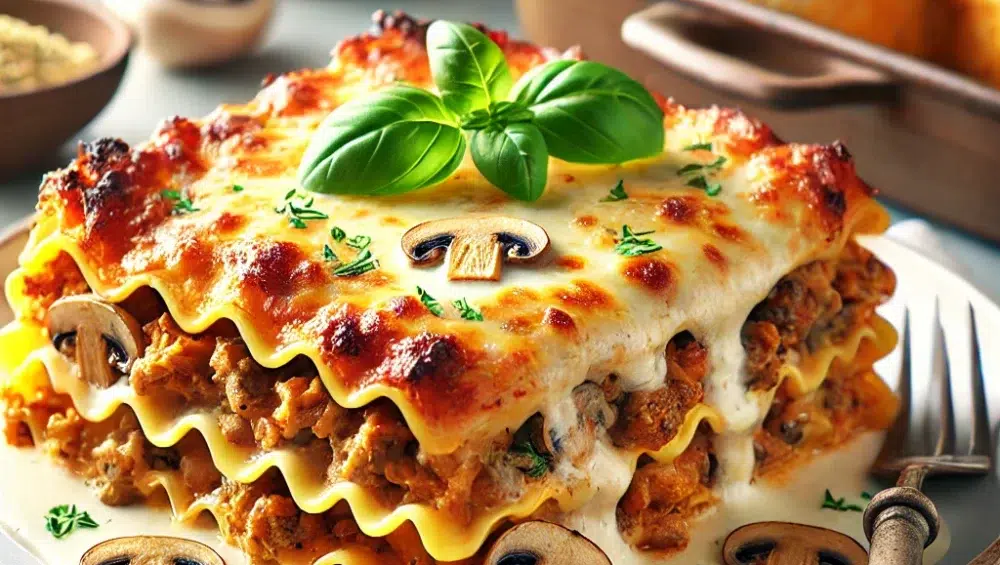 Lasagne z mięsem i pieczarkami