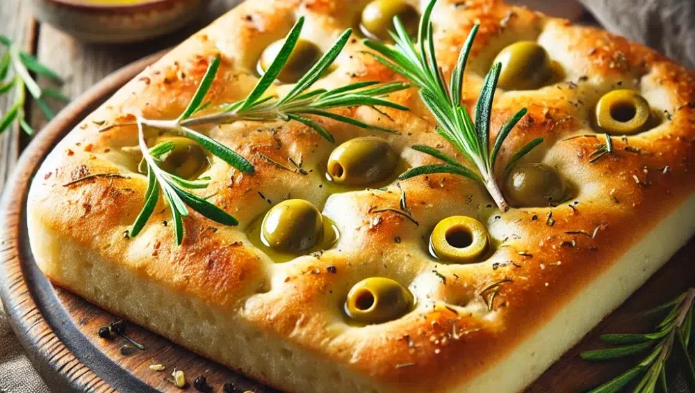 Focaccia z rozmarynem i oliwkami