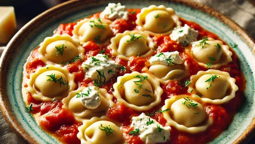 Raviolini z ricottą w sosie pomidorowym