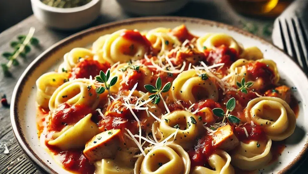 Włoskie tortellini z sosem Marinara i kurczakiem