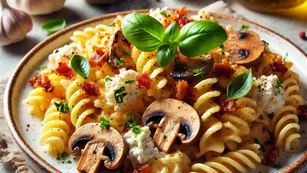 Makaron fusilli z boczkiem i ricottą