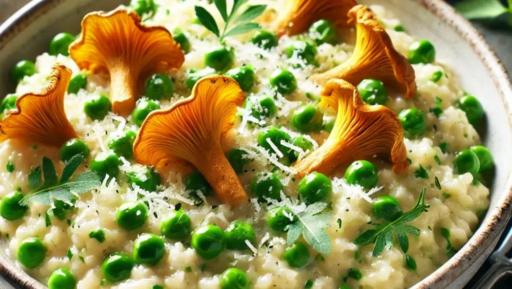 Risotto z zielonym groszkiem i kurkam