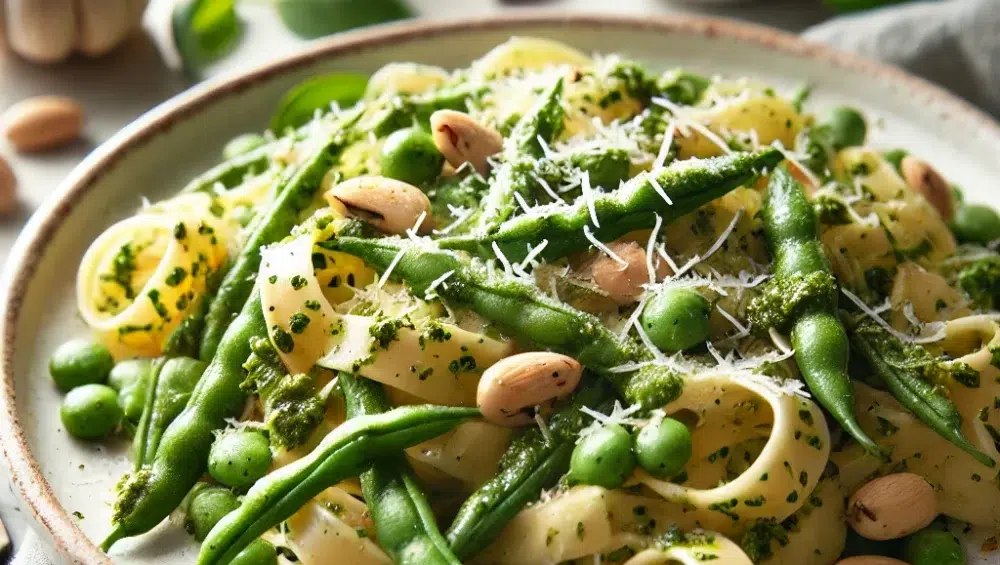 Tagliolini z bobem i pesto