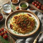 Spaghetti Toscana ze szczypiorkiem i suszonymi pomidorami