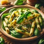 Penne z bazyliowym pesto i świeżym szpinakiem