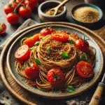 Ekspresowe pełnoziarniste spaghetti z pomidorami i sezamem