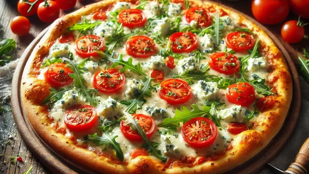 Pizza z gorgonzolą i pomidorami