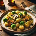 Gnocchi z grzybami i brukselką