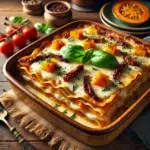 Lasagne z mozzarellą, dynią i suszonymi pomidorami