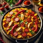 Hiszpańska paella z chorizo i kurczakiem