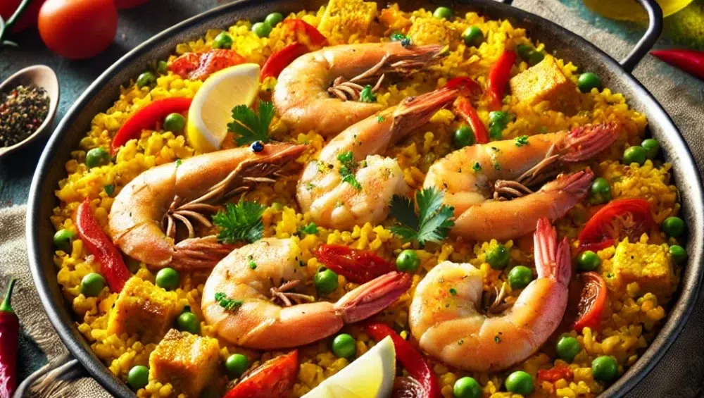 Paella z kurczakiem i krewetkami