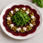 Carpaccio z buraków z rukolą, kozim serem i pistacjami