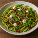 Makaron z pesto z rukoli, anchois i pomidorów