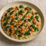 Grzybowe risotto z marchewką i jarmużem