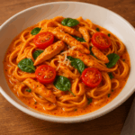 Tagliatelle w pikantnym kremowym sosie z kurczakiem