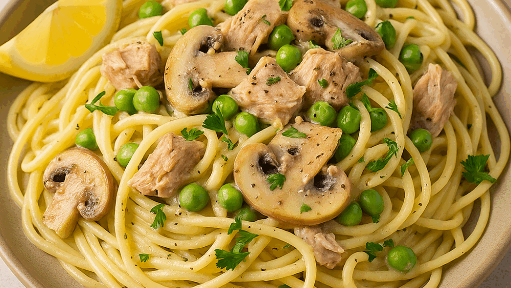 Spaghetti z tuńczykiem i groszkiem