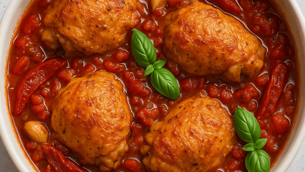 udka duszone w pomidorach z pieczoną pepperoni