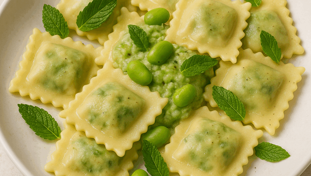Ravioli z bobem, miętą i ricottą