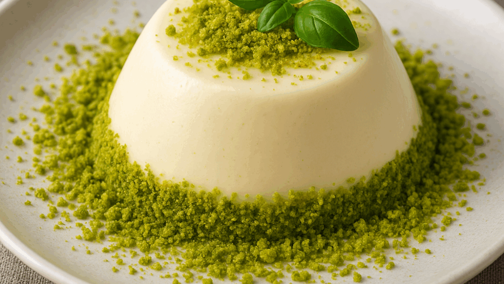 Migdałowa panna cotta w mchu z pistacji