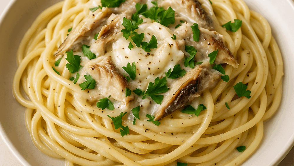 Spaghetti z wędzoną makrelą