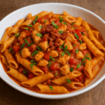 Pikantne ragout z kurczaka z rurkami penne