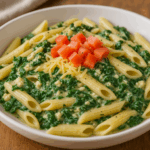 Makaron penne ze szpinakiem i fetą