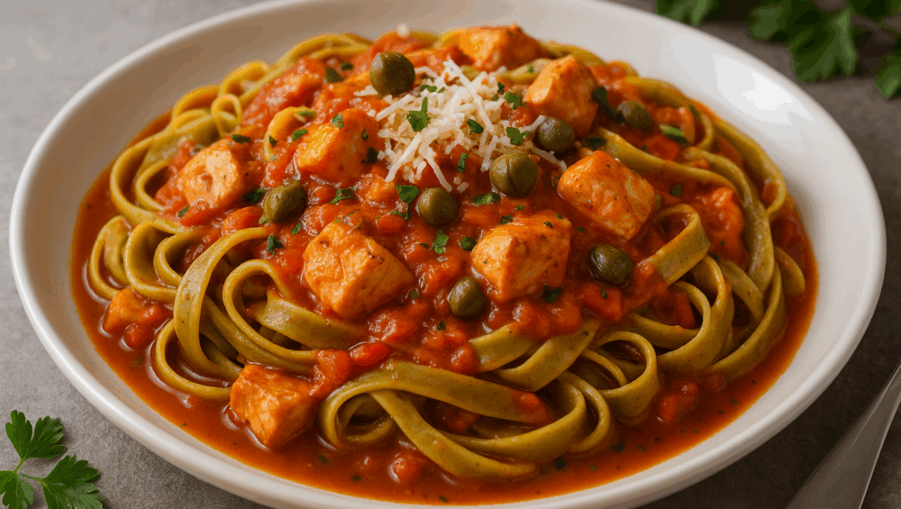tagliatelle z kurczakiem i kaparami