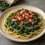 Spaghetti ze szpinakiem i boczkiem
