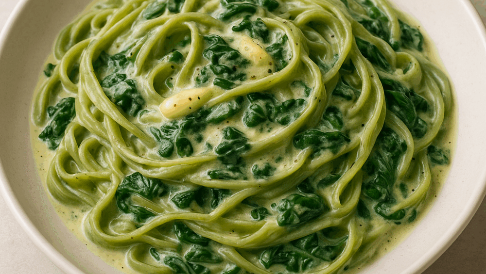 tagliatelle ze szpinakiem i czosnkiem