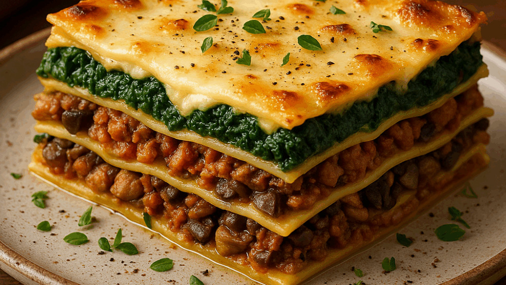 Lasagne ze szpinakiem, mięsem i grzybami