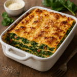 Lasagne ze szpinakiem, boczkiem i beszamelem