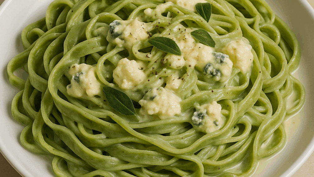 zielone tagliatelle z trzema serami