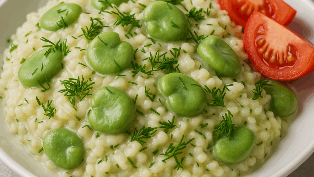 Koperkowe risotto z bobem