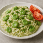 Koperkowe risotto z bobem