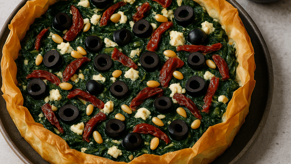 Tarta ze szpinakiem, fetą i suszonymi pomidorami