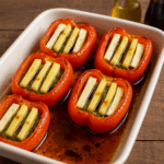 Nadziewana pesto i serem pieczona papryka z oliwą i octem balsamicznym